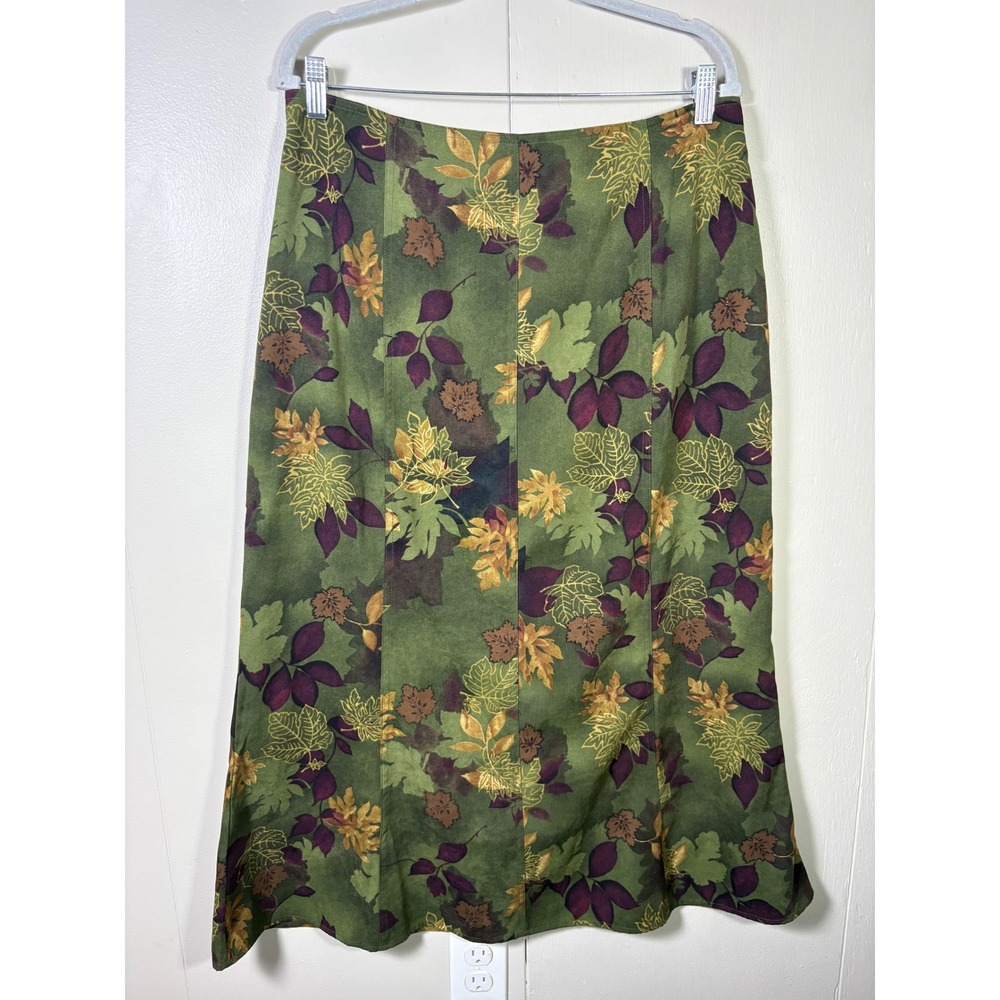 Original TY Wear Green Leaf Print Maxi Skirt 16 Fall Autumn Cottagecore A-Line